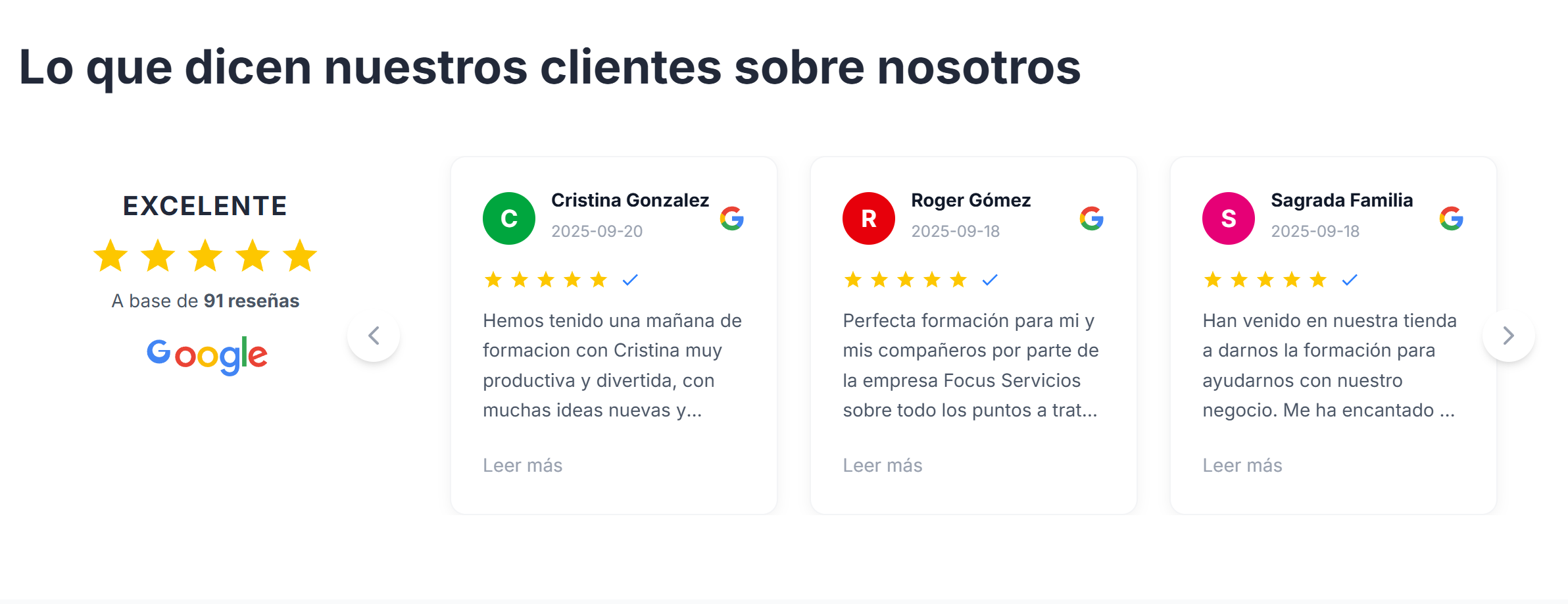 Focus Servicios social proof section